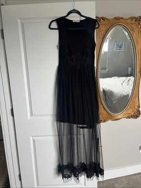 hazel Black Lace & Tulle Maxi Dress